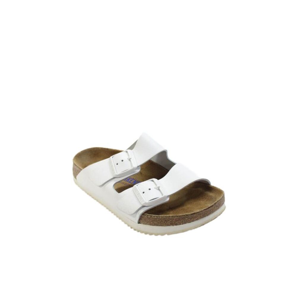Birkenstock Womens Leather Slide On Sandals White Size 6